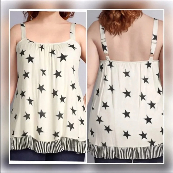 LANE BRYANT STAR WHITE TANK TOP WITH WHITE STRIPES - Picture 4 of 13